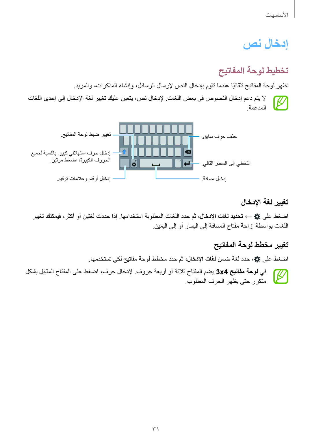 Samsung SM-G130EZWAKSA manual صن لاخدإ, حيتافملا ةحول طيطخت, لاخدلإا ةغل رييغت, حيتافملا ةحول ططخم رييغت 