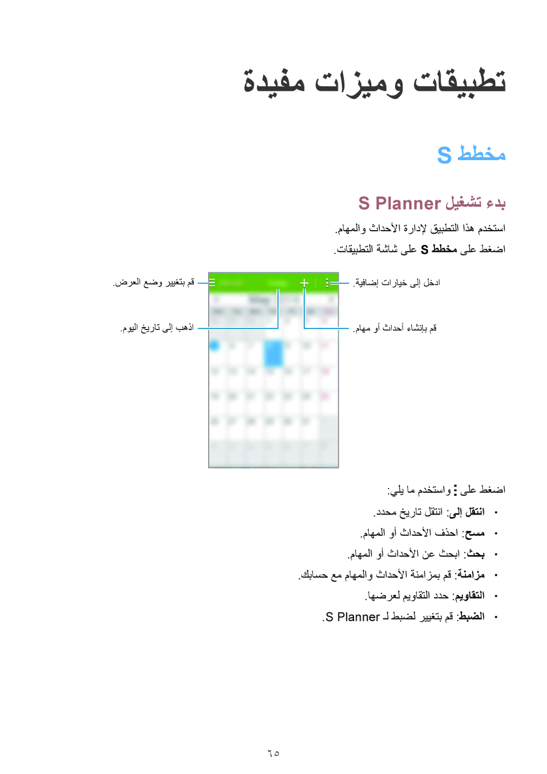 Samsung SM-G130EZWAKSA manual ةديفم تازيمو تاقيبطت, ططخم, Planner ليغشت ءدب 