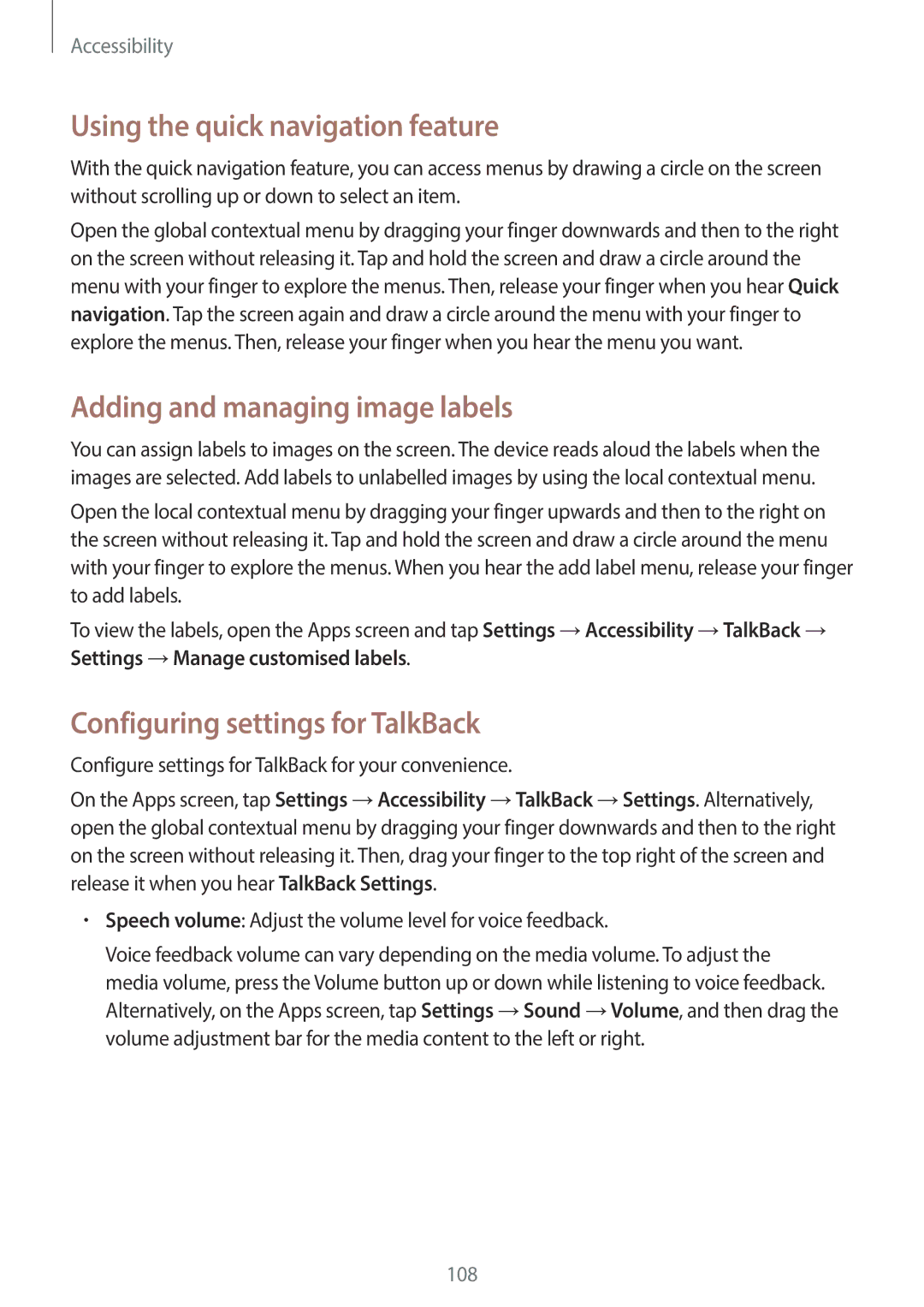 Samsung SM-G130EZWAKSA manual Using the quick navigation feature, Adding and managing image labels 