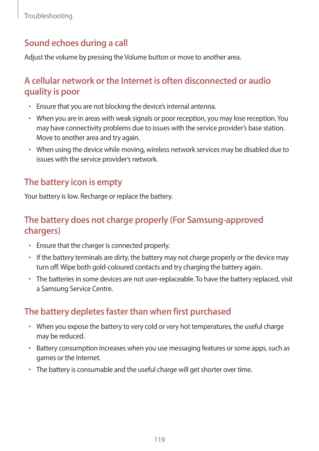 Samsung SM-G130EZWAKSA Your battery is low. Recharge or replace the battery, Ensure that the charger is connected properly 