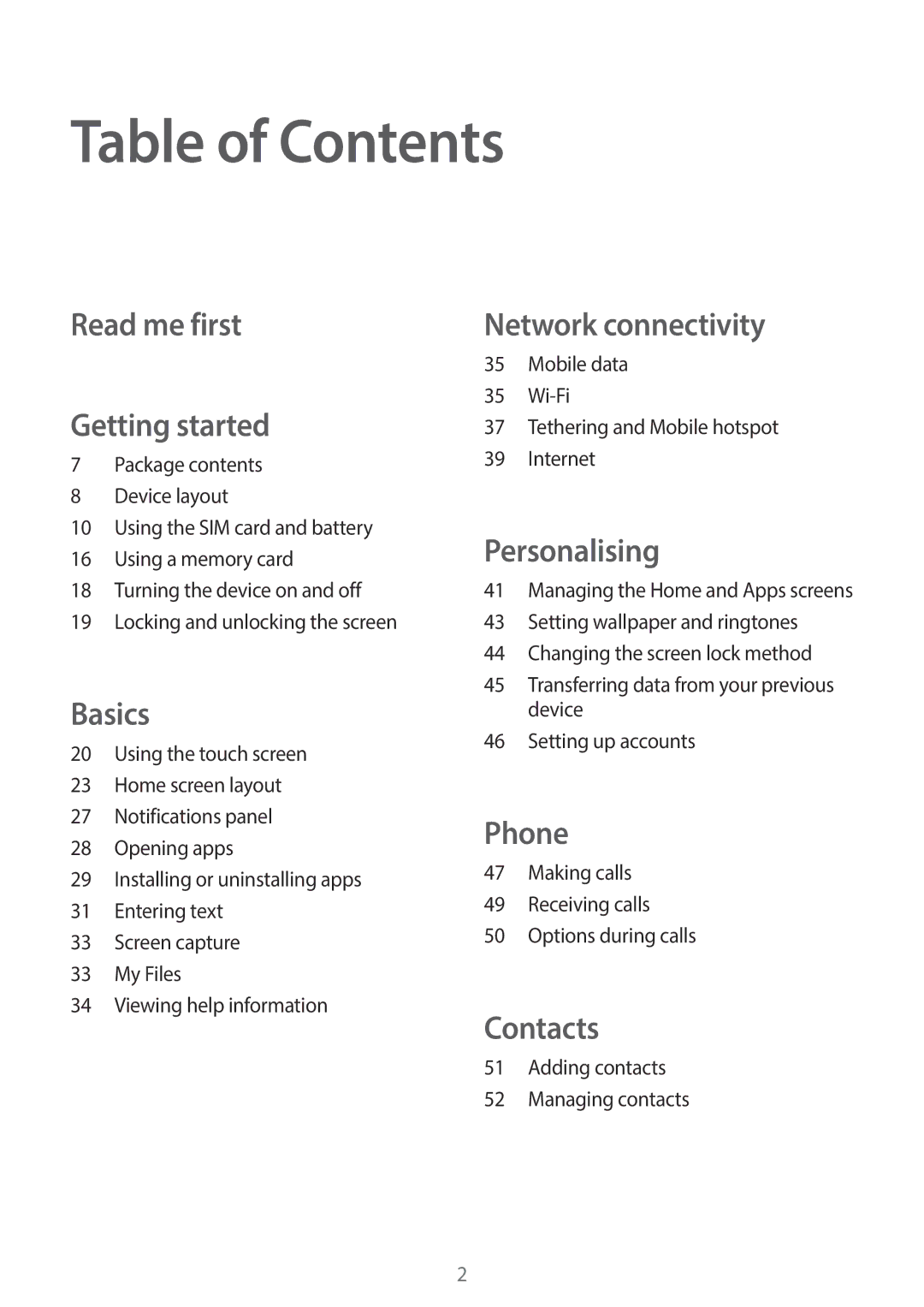 Samsung SM-G130EZWAKSA manual Table of Contents 