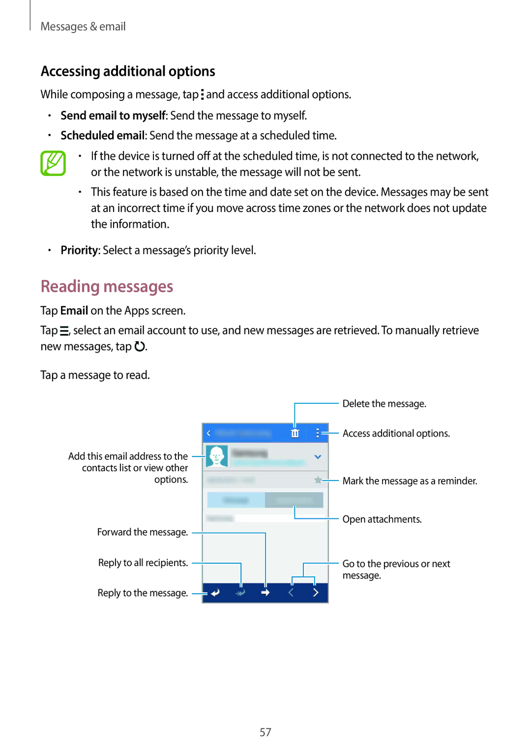 Samsung SM-G130EZWAKSA manual Reading messages, Accessing additional options 