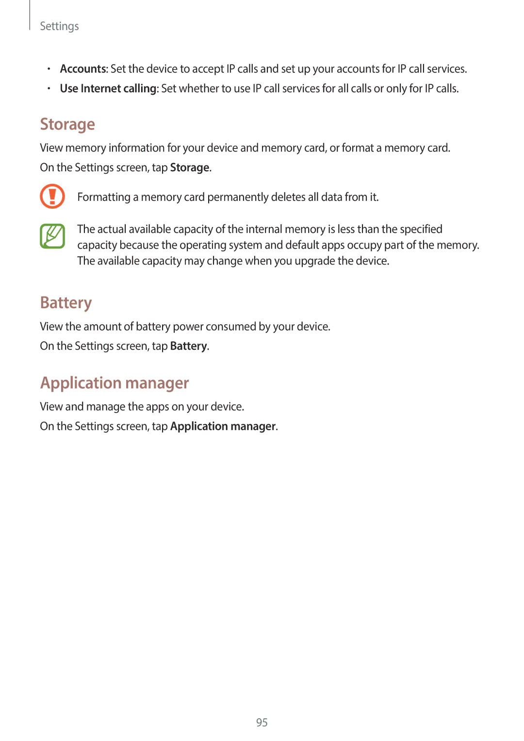 Samsung SM-G130EZWAKSA manual Storage, Battery, Application manager 