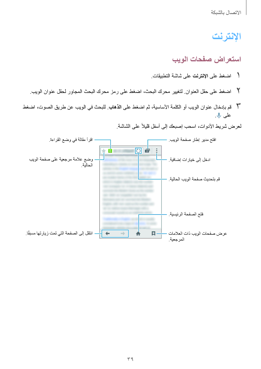 Samsung SM-G130HZWAKSA, SM-G130HZADAFR, SM-G130HZAATUN, SM-G130HZADBTC, SM-G130HZWDAFR manual تنرتنلإا, بيولا تاحفص ضارعتسا 