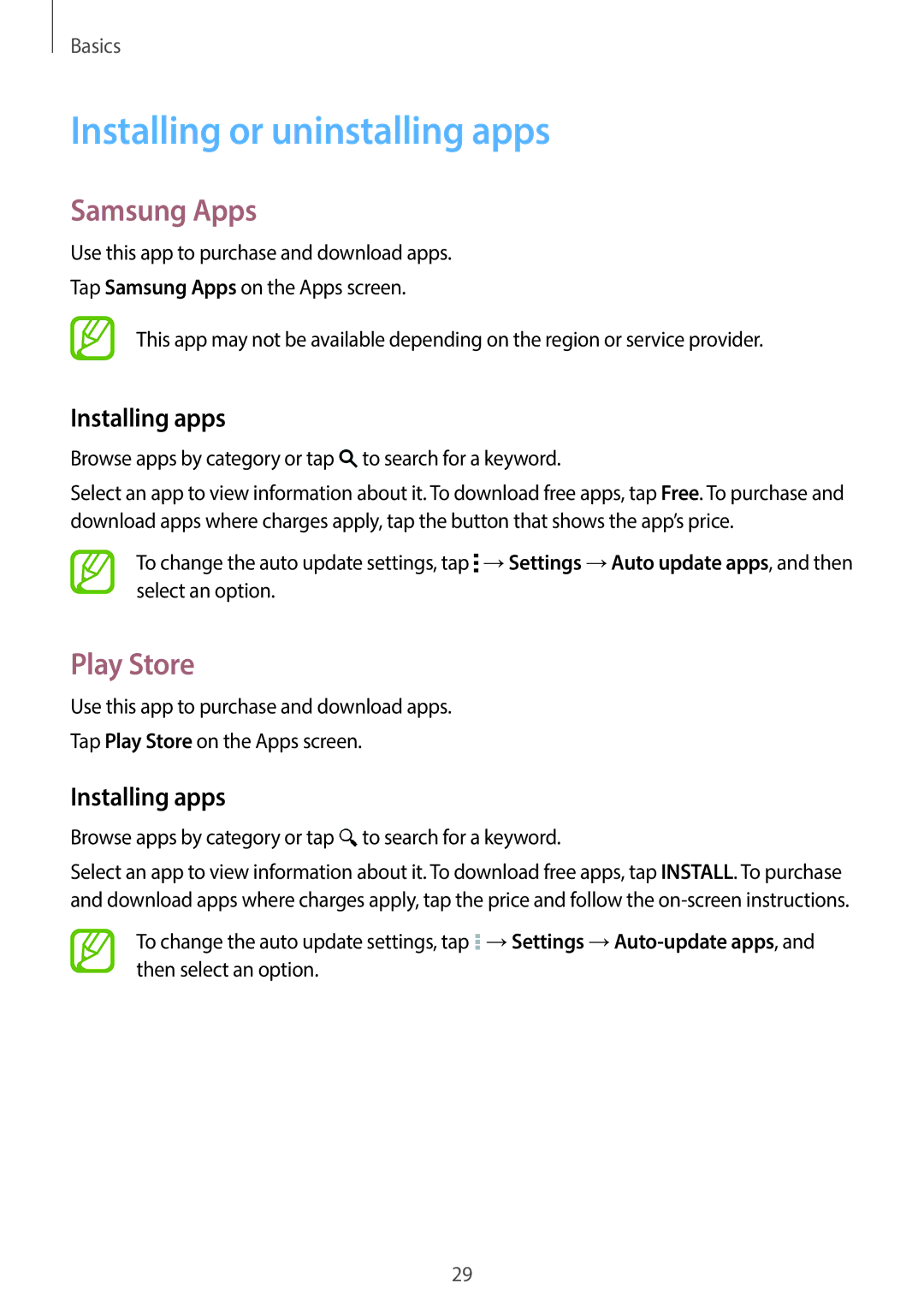 Samsung SM-G130HZWASER, SM-G130HZADAFR manual Installing or uninstalling apps, Samsung Apps, Play Store, Installing apps 