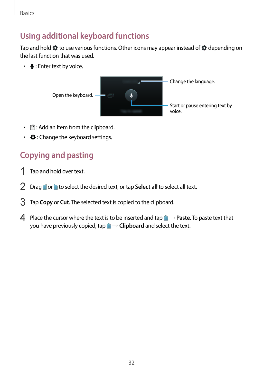 Samsung SM-G130HZADBTC, SM-G130HZADAFR Using additional keyboard functions, Copying and pasting, Tap and hold over text 