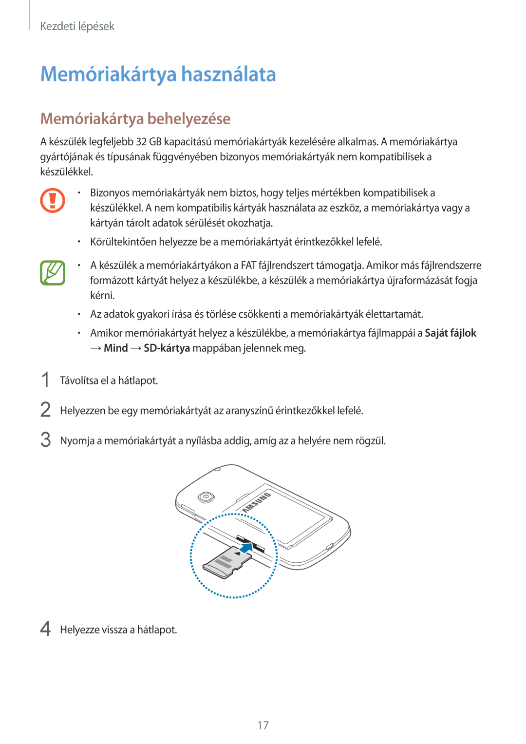 Samsung SM2G130HZADXEH, SM-G130HZADXEH, SM-G130HZWDXEH, SM2G130HZWDXEH Memóriakártya használata, Memóriakártya behelyezése 