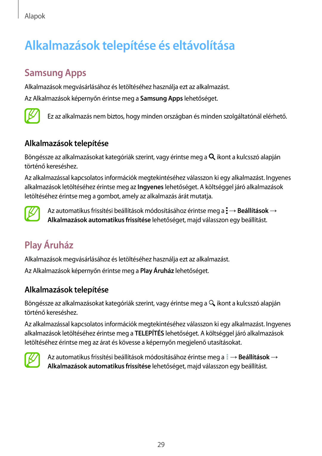 Samsung SM2G130HZADXEH, SM-G130HZADXEH, SM-G130HZWDXEH Alkalmazások telepítése és eltávolítása, Samsung Apps, Play Áruház 