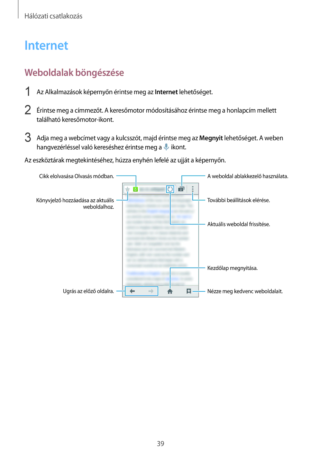 Samsung SM2G130HZWDXEH, SM-G130HZADXEH, SM2G130HZADXEH, SM-G130HZWDXEH manual Internet, Weboldalak böngészése 