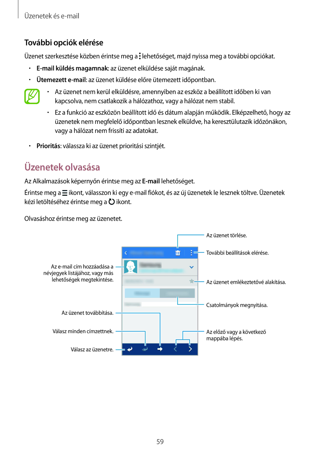 Samsung SM2G130HZWDXEH, SM-G130HZADXEH, SM2G130HZADXEH, SM-G130HZWDXEH manual Üzenetek olvasása, További opciók elérése 