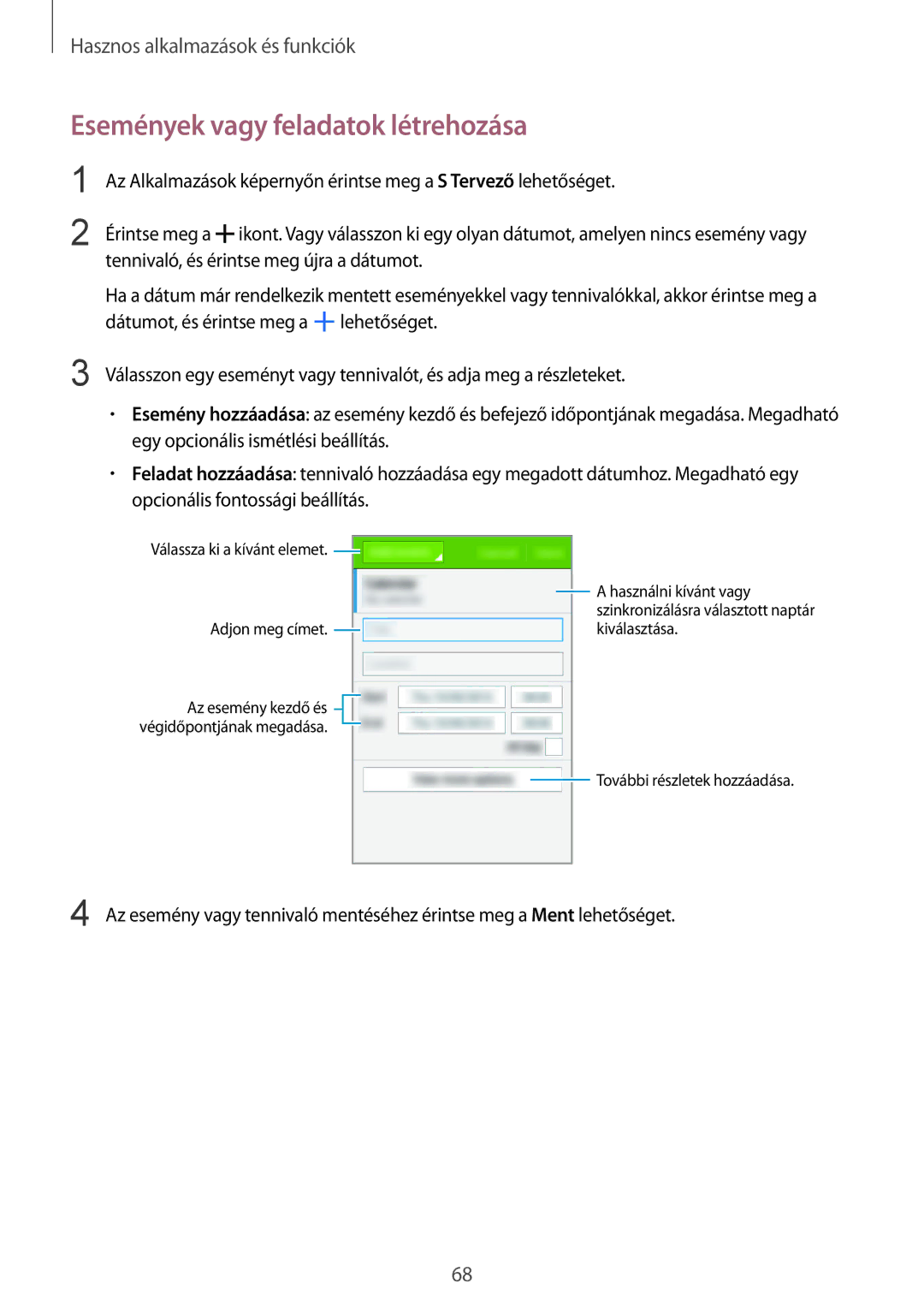 Samsung SM-G130HZADXEH, SM2G130HZADXEH, SM-G130HZWDXEH, SM2G130HZWDXEH manual Események vagy feladatok létrehozása 