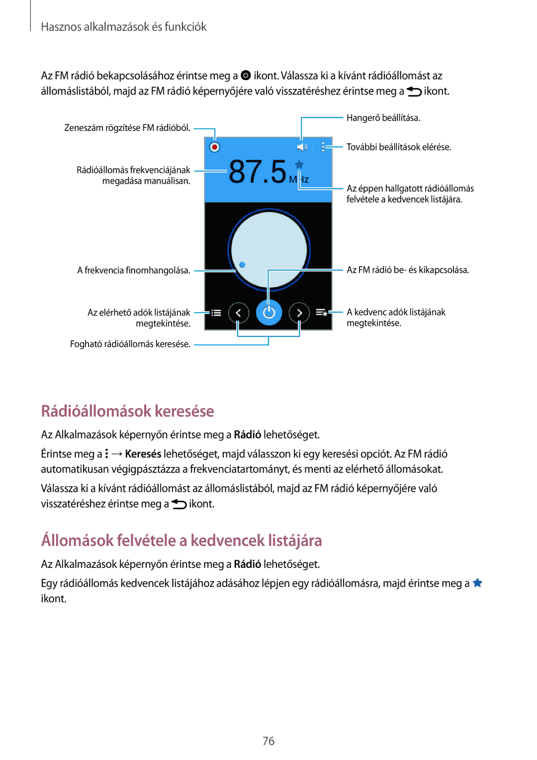 Samsung SM-G130HZADXEH, SM2G130HZADXEH, SM-G130HZWDXEH Rádióállomások keresése, Állomások felvétele a kedvencek listájára 