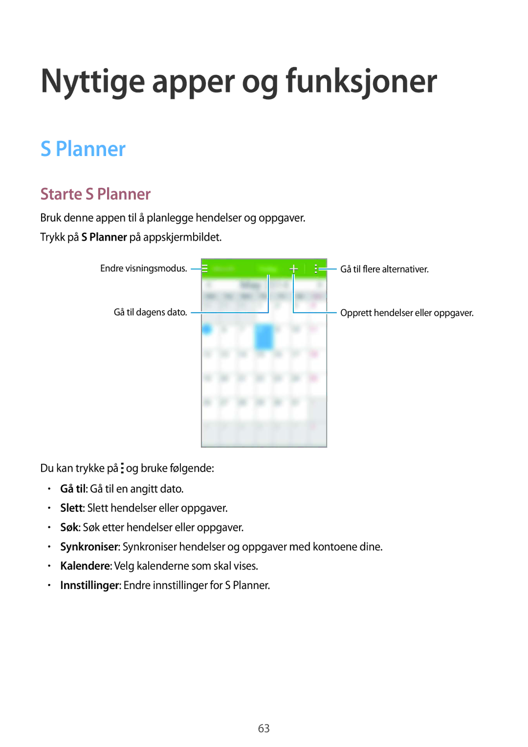 Samsung SM-G130HZWNNEE, SM-G130HZANNEE, SM-G130HZWANEE, SM-G130HZAANEE Nyttige apper og funksjoner, Starte S Planner 