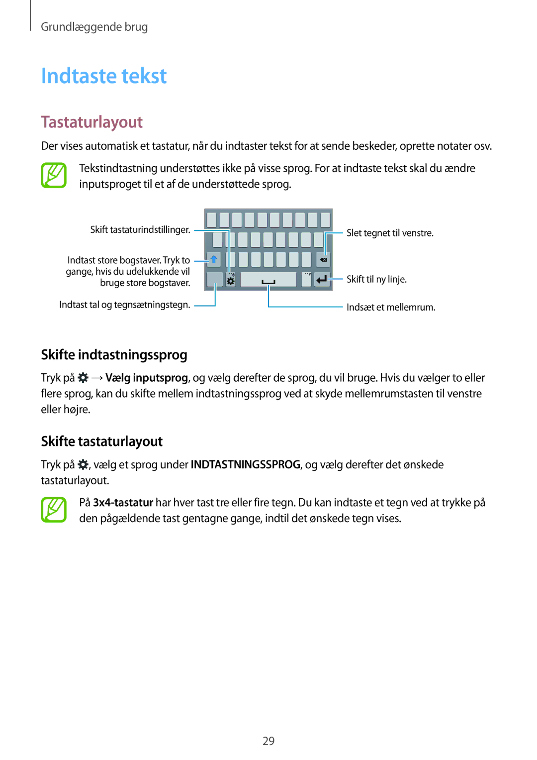 Samsung SM-G130HZANTEN, SM-G130HZANNEE Indtaste tekst, Tastaturlayout, Skifte indtastningssprog, Skifte tastaturlayout 