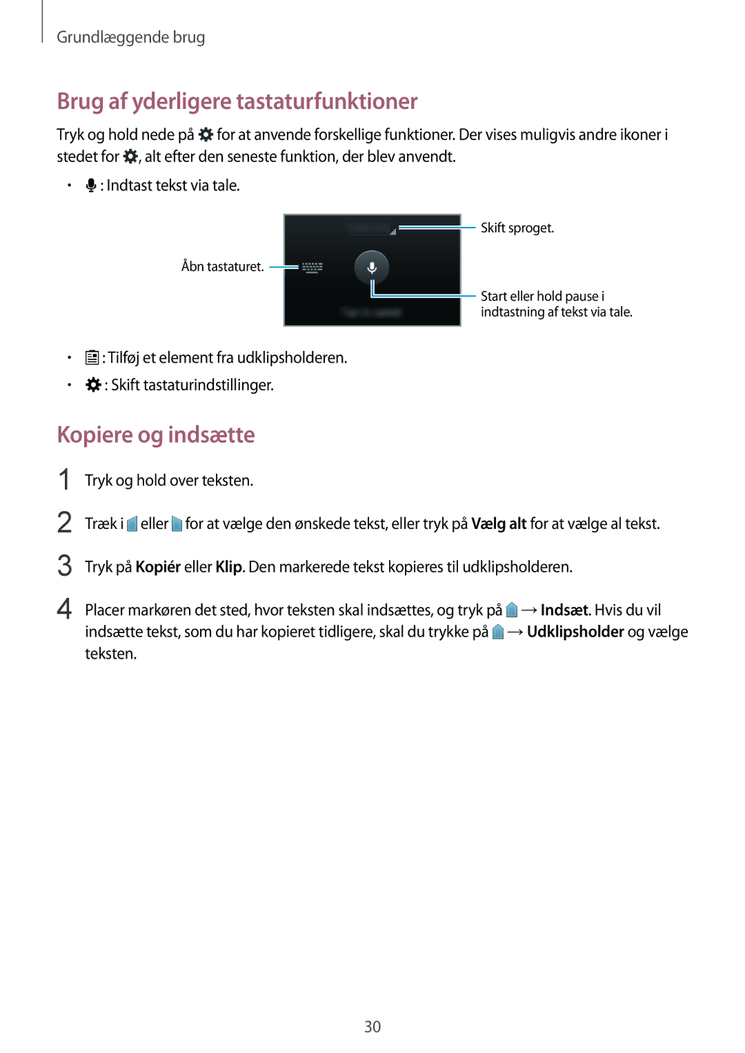 Samsung SM-G130HZANNEE, SM-G130HZWANEE, SM-G130HZAANEE manual Brug af yderligere tastaturfunktioner, Kopiere og indsætte 