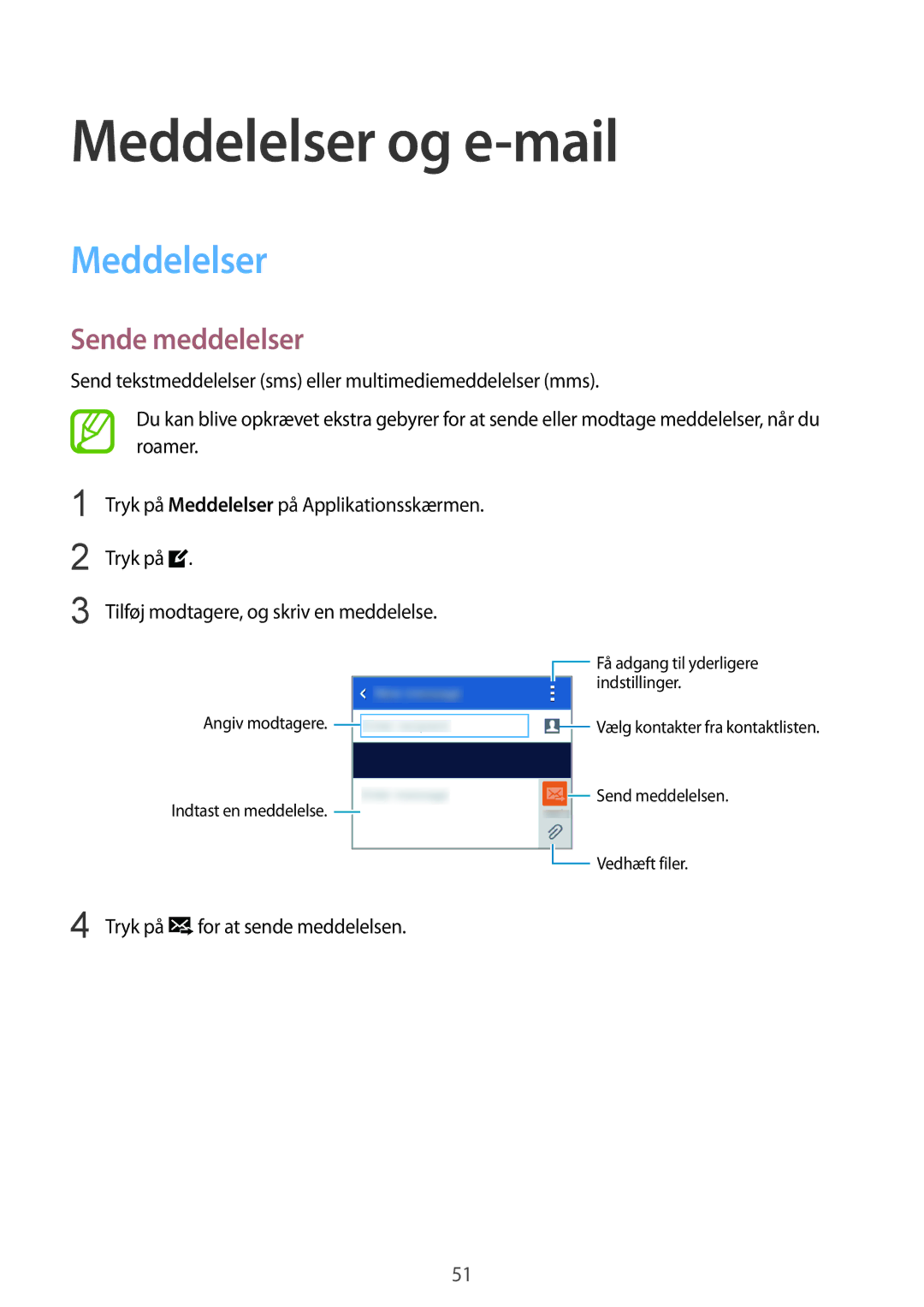 Samsung SM-G130HZWANEE, SM-G130HZANNEE, SM-G130HZAANEE, SM-G130HZWNNEE manual Meddelelser og e-mail, Sende meddelelser 