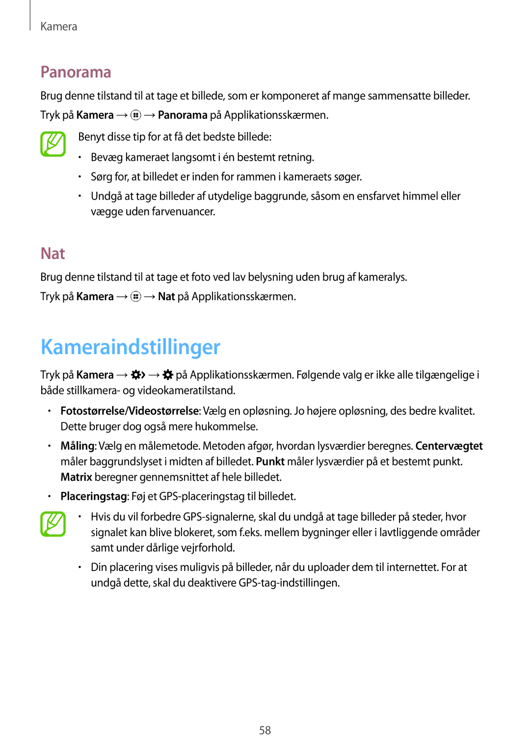 Samsung SM-G130HZWNNEE, SM-G130HZANNEE, SM-G130HZWANEE, SM-G130HZAANEE, SM-G130HZANTEN Kameraindstillinger, Panorama, Nat 