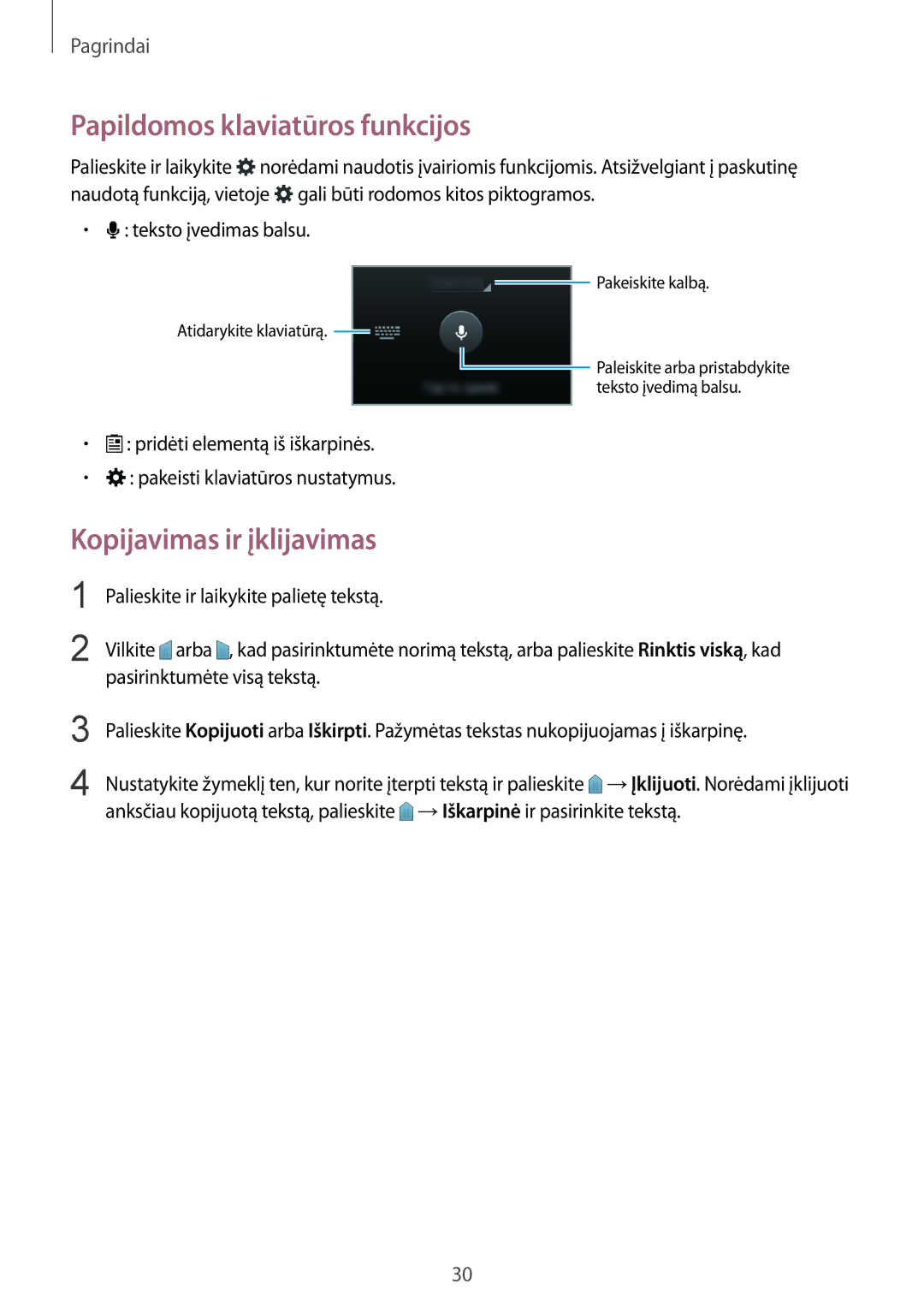 Samsung CG-G130HZABEST manual Papildomos klaviatūros funkcijos, Kopijavimas ir įklijavimas, Pasirinktumėte visą tekstą 