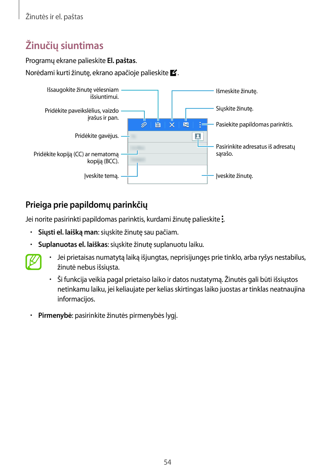 Samsung CG-G130HZABEST, SM-G130HZANSEB manual Prieiga prie papildomų parinkčių, Programų ekrane palieskite El. paštas 