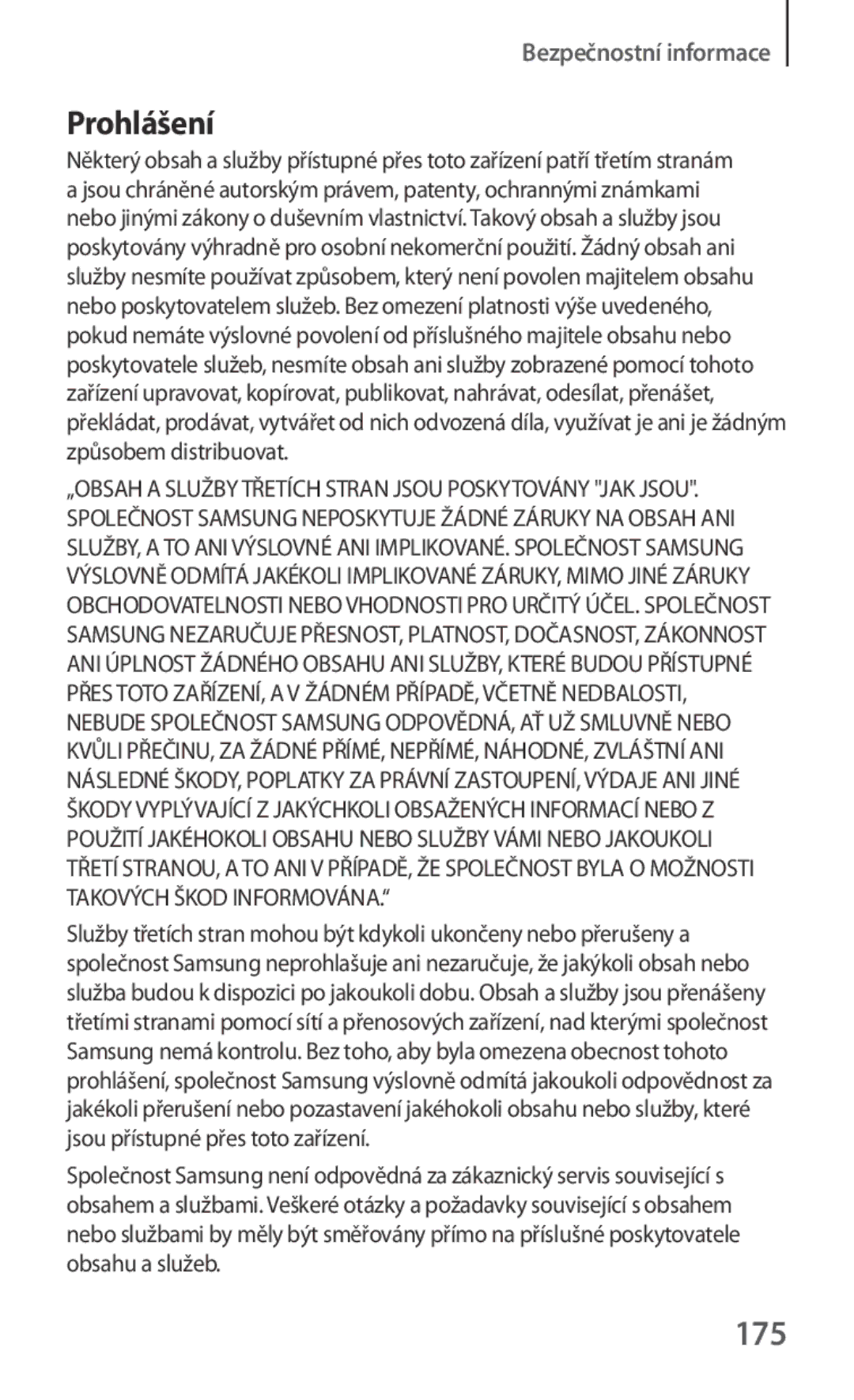 Samsung SM2G130HZANTMZ, SM-G130HZWNCOS, SM-G130HZWNEUR, SM-G130HZANCOS, SM-G130HZWNVGR, SM-G130HZANEUR manual Prohlášení, 175 