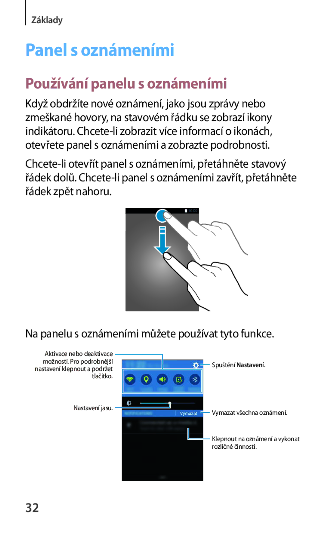 Samsung SM2G130HZANTMH, SM-G130HZWNCOS, SM-G130HZWNEUR, SM-G130HZANCOS Panel s oznámeními, Používání panelu s oznámeními 