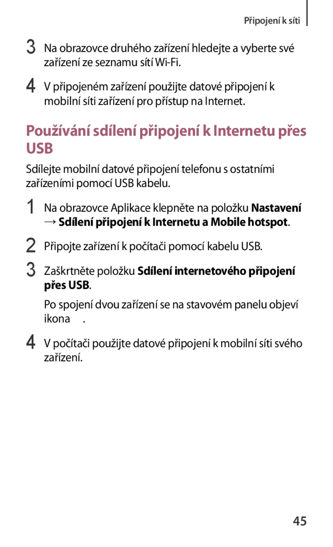 Samsung SM-G130HZANEUR, SM-G130HZWNCOS manual Zařízení ze seznamu sítí Wi-Fi, Mobilní síti zařízení pro přístup na Internet 