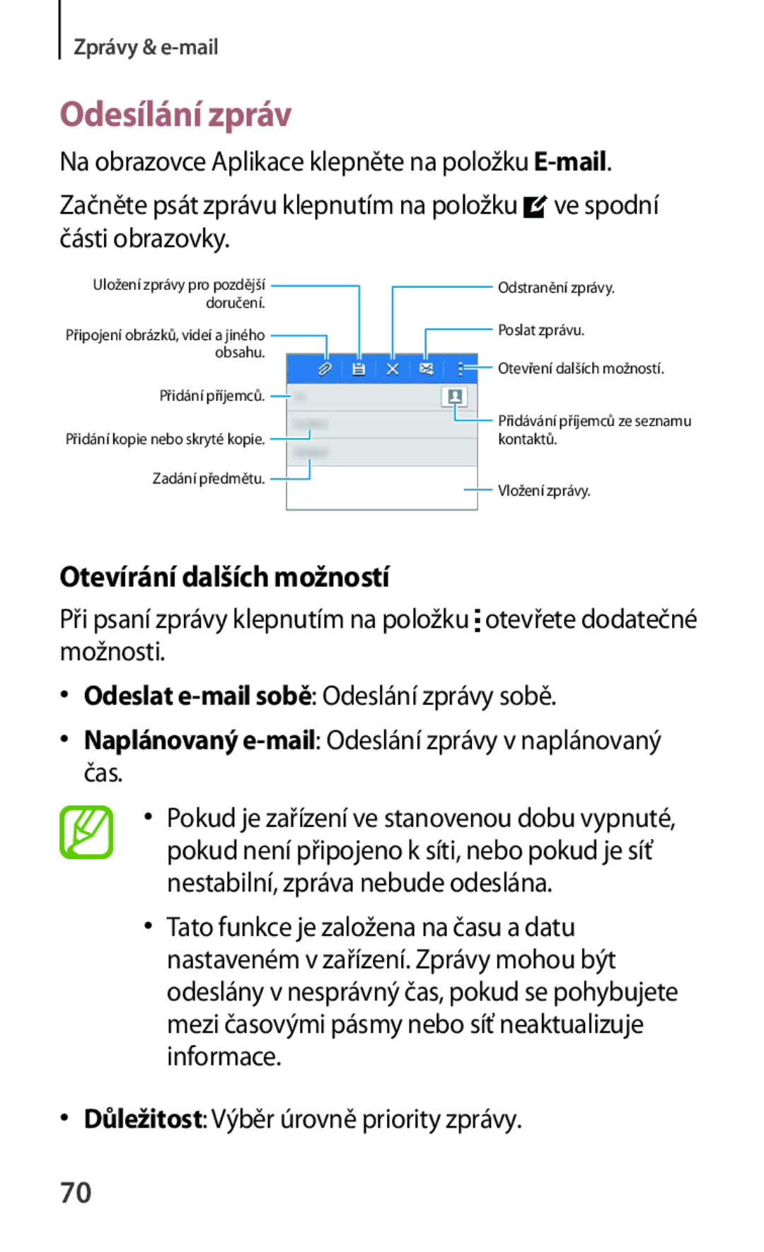 Samsung SM-G130HZANSWR, SM-G130HZWNCOS, SM-G130HZWNEUR, SM-G130HZANCOS manual Odesílání zpráv, Otevírání dalších možností 