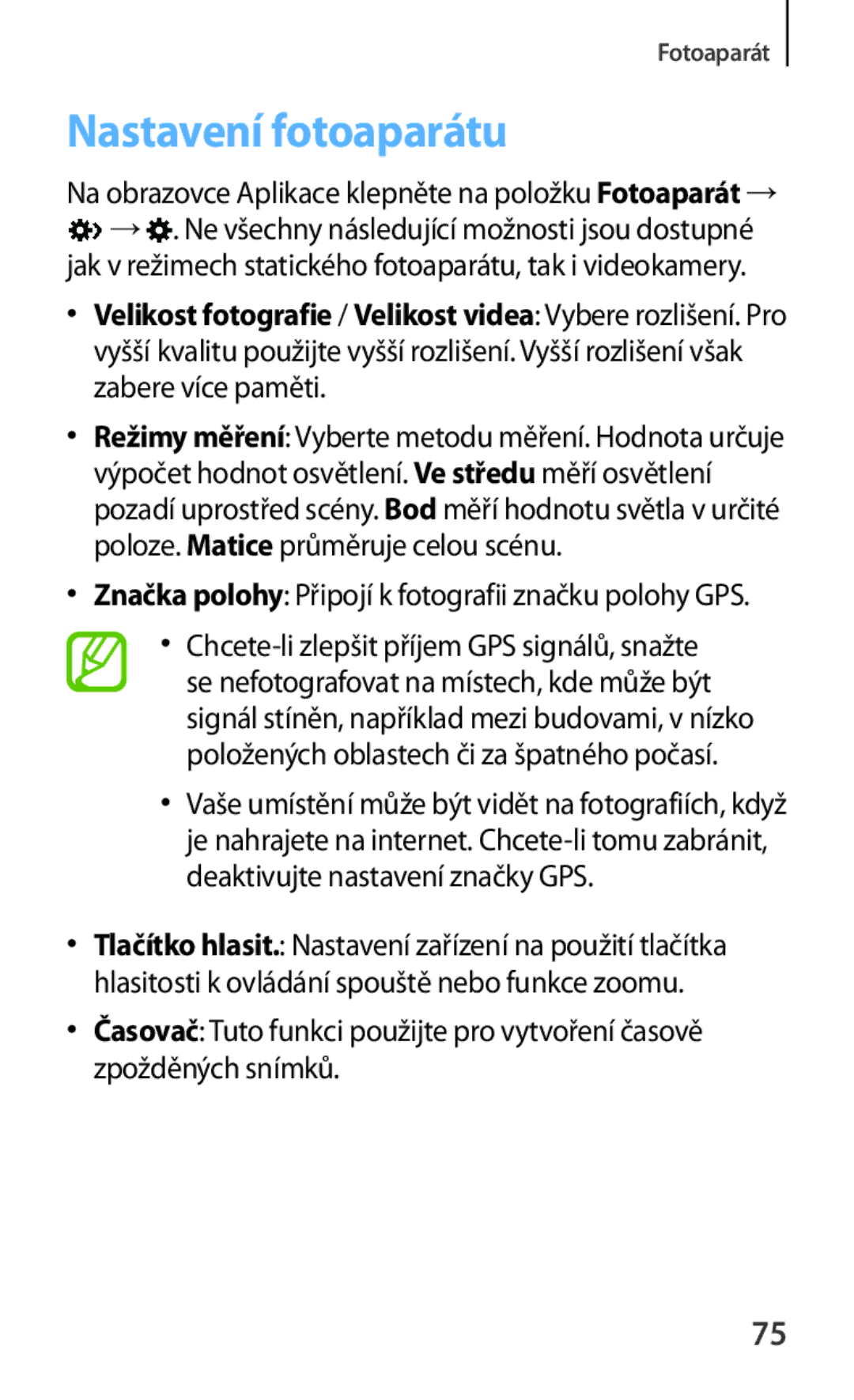 Samsung SM-G130HZWNORS, SM-G130HZWNCOS, SM-G130HZWNEUR, SM-G130HZANCOS, SM-G130HZWNVGR, SM-G130HZANEUR Nastavení fotoaparátu 