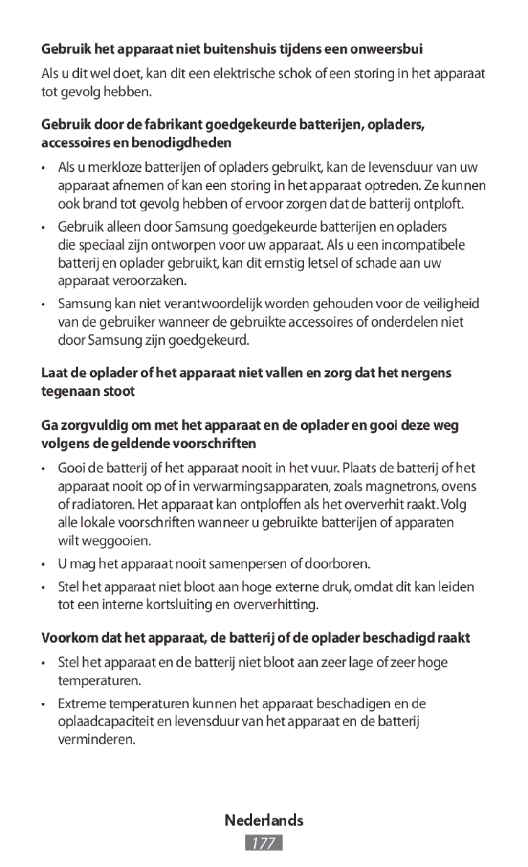 Samsung SM2G130HZADXEH, SM-G130HZWNVDR, SM-G130HZWNDDE manual Gebruik het apparaat niet buitenshuis tijdens een onweersbui 