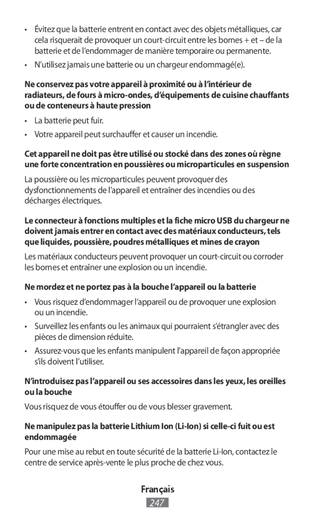 Samsung SM-G130HZWDAFR, SM-G130HZWNVDR, SM-G130HZWNDDE manual ’utilisez jamais une batterie ou un chargeur endommagée 