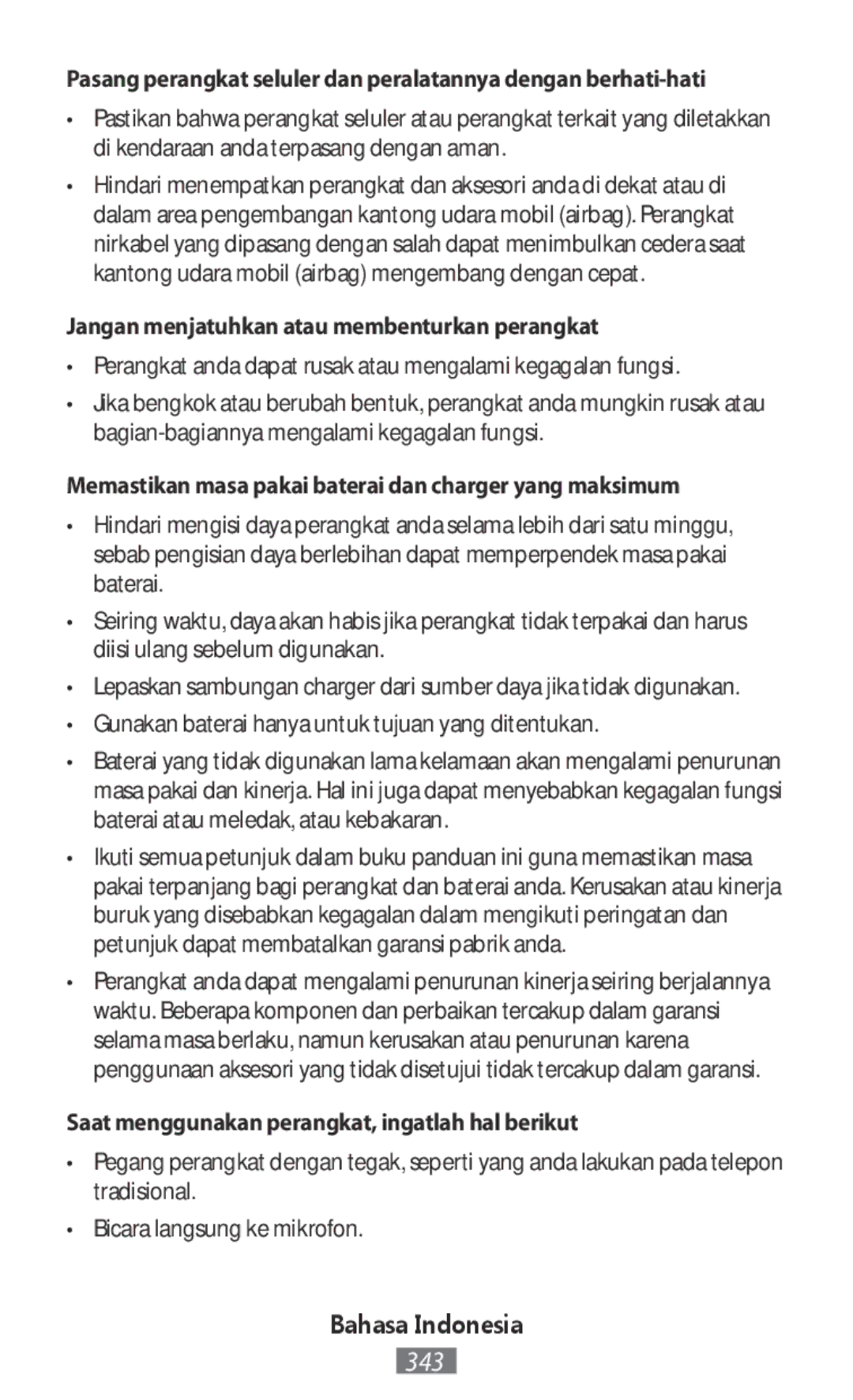 Samsung SM-G130HZWNXEC Jangan menjatuhkan atau membenturkan perangkat, Gunakan baterai hanya untuk tujuan yang ditentukan 