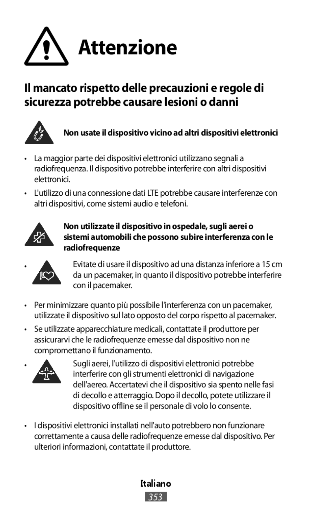 Samsung SM-G130HZADXFE, SM-G130HZWNVDR manual Attenzione, Sugli aerei, lutilizzo di dispositivi elettronici potrebbe 