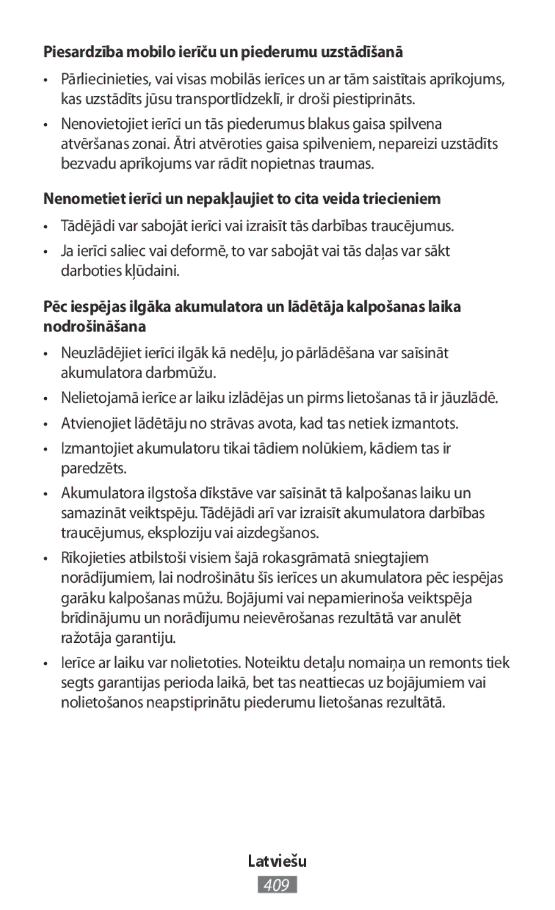 Samsung SM2G130HZANPAN, SM-G130HZWNVDR, SM-G130HZWNDDE, SM-G130HZWNDBT Piesardzība mobilo ierīču un piederumu uzstādīšanā 