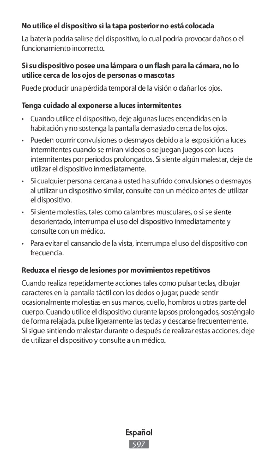 Samsung SM2G130HZADXEH, SM-G130HZWNVDR, SM-G130HZWNDDE, SM-G130HZWNDBT manual Tenga cuidado al exponerse a luces intermitentes 