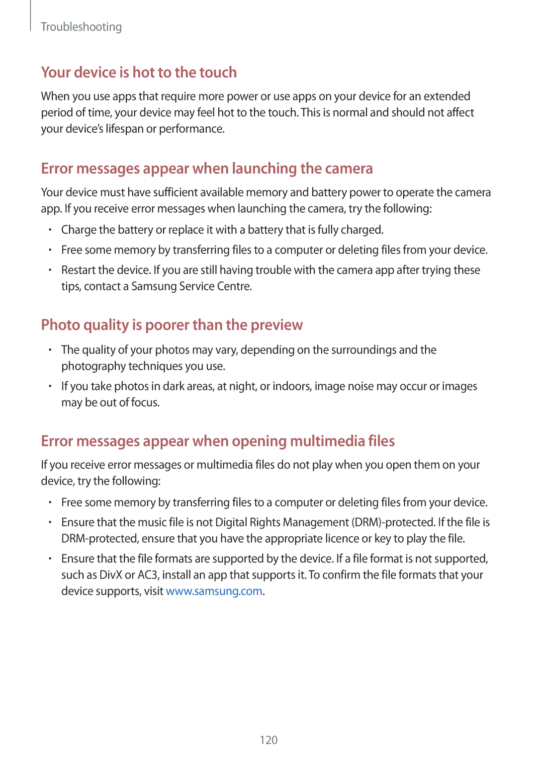 Samsung SM-G130HZANVGR, SM-G130HZWNVDR, SM-G130HZWNDDE, SM-G130HZWNDBT, SM-G130HZANSEB manual Your device is hot to the touch 