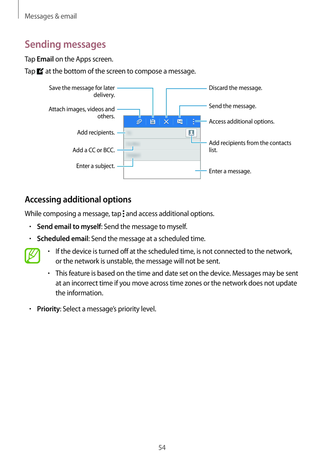 Samsung SM-G130HZWNETL, SM-G130HZWNVDR, SM-G130HZWNDDE, SM-G130HZWNDBT manual Sending messages, Accessing additional options 