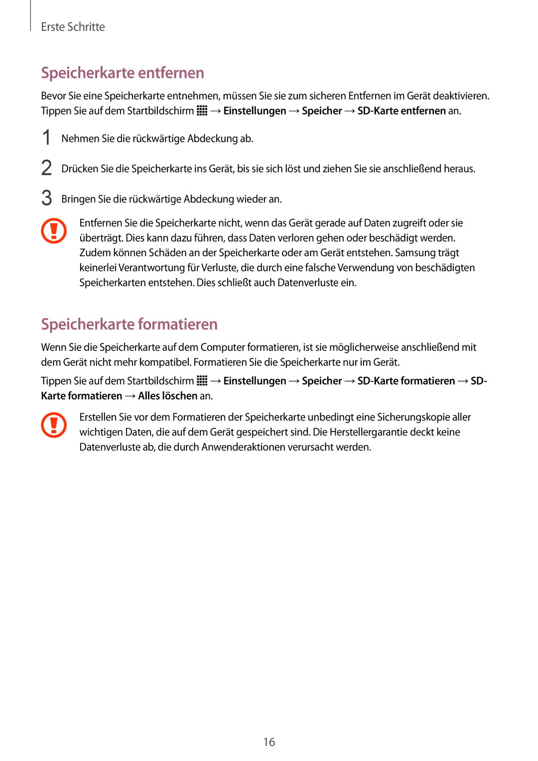 Samsung SM-G130HZANDBT, SM-G130HZWNVDR, SM-G130HZWNDDE, SM-G130HZWNDBT Speicherkarte entfernen, Speicherkarte formatieren 