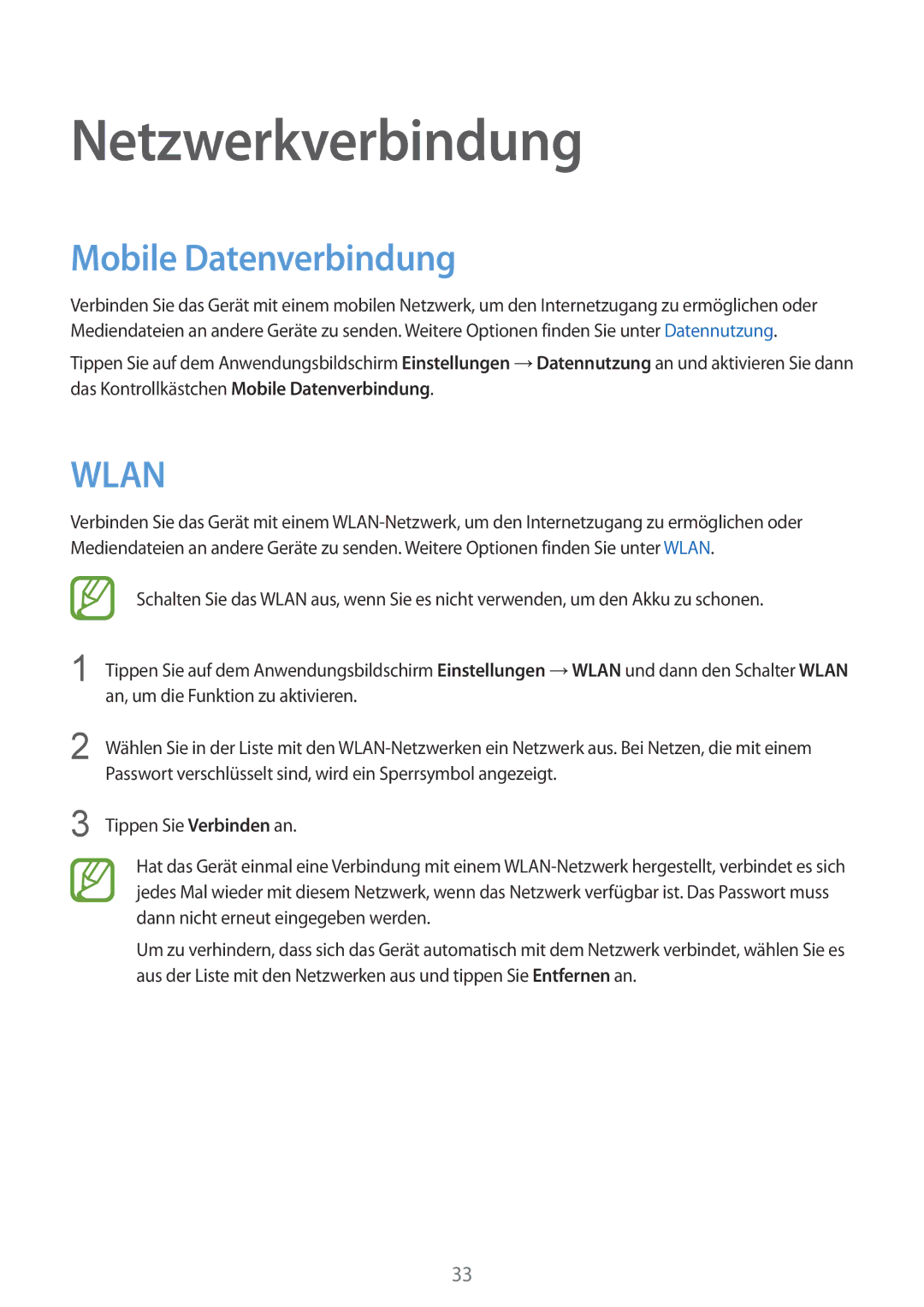 Samsung SM-G130HZADTPH, SM-G130HZWNVDR, SM-G130HZWNDDE, SM-G130HZWNDBT manual Netzwerkverbindung, Mobile Datenverbindung 