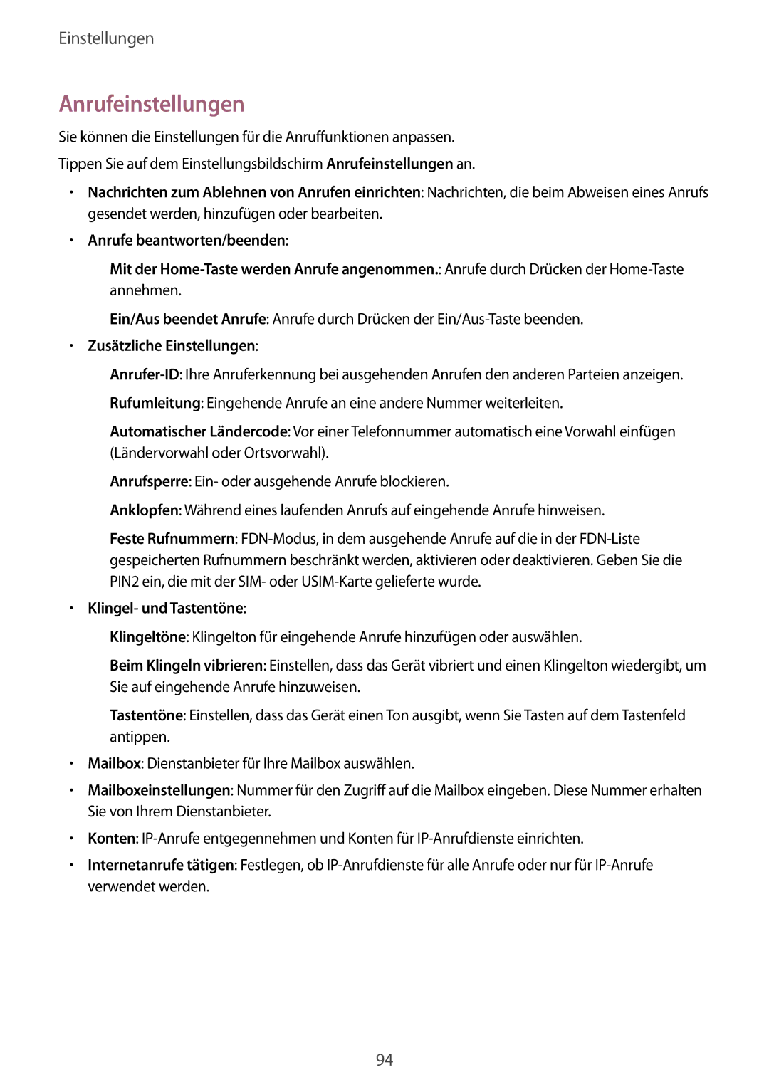 Samsung SM-G130HZANOPT, SM-G130HZWNVDR, SM-G130HZWNDDE, SM-G130HZWNDBT manual Anrufeinstellungen, Zusätzliche Einstellungen 