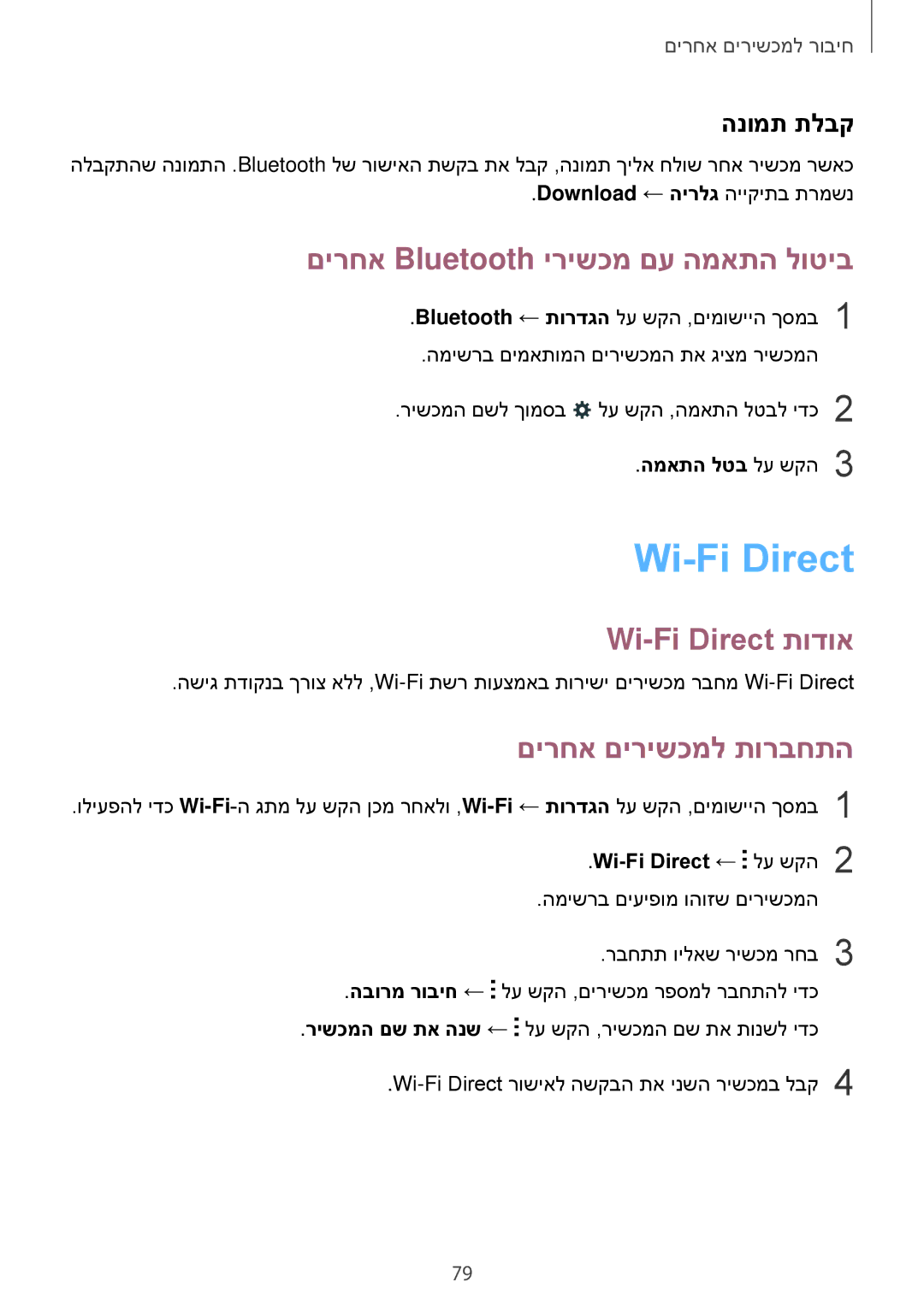 Samsung SM-G130MZWAPCL םירחא Bluetooth ירישכמ םע המאתה לוטיב, Wi-Fi Direct תודוא, םירחא םירישכמל תורבחתה, הנומת תלבק 