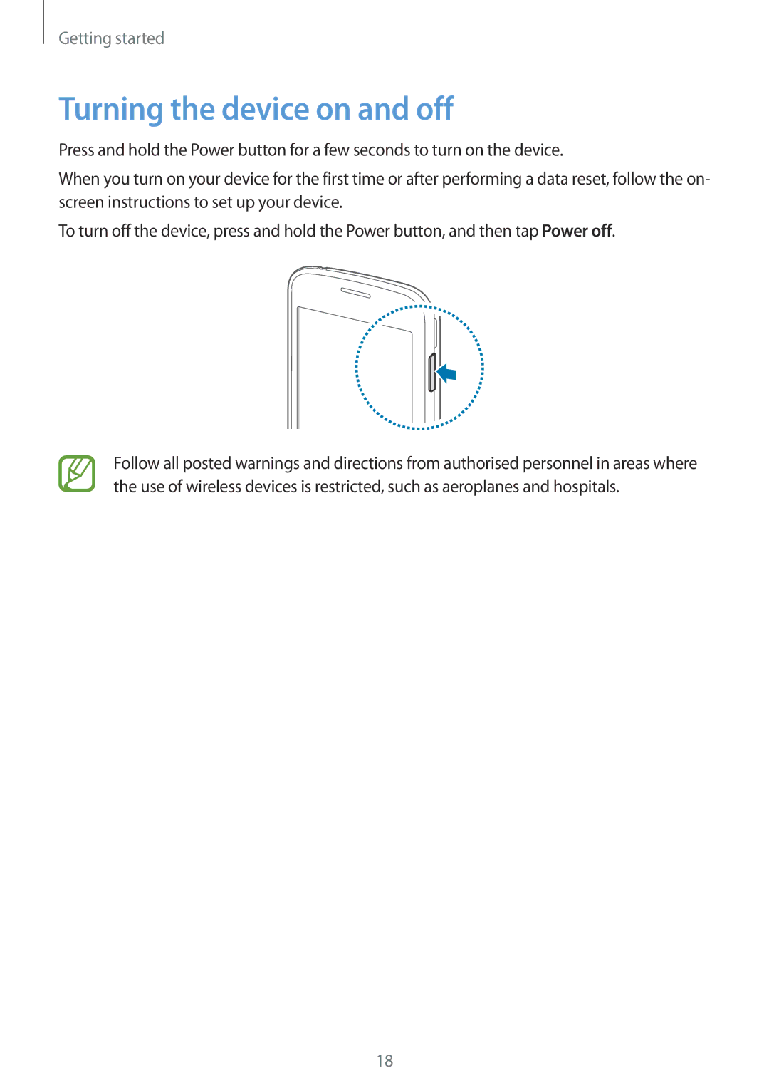 Samsung SM-G130MZAAPCL, SM-G130MZAAILO, SM-G130MZWAILO, SM-G130MZWAPCL manual Turning the device on and off 