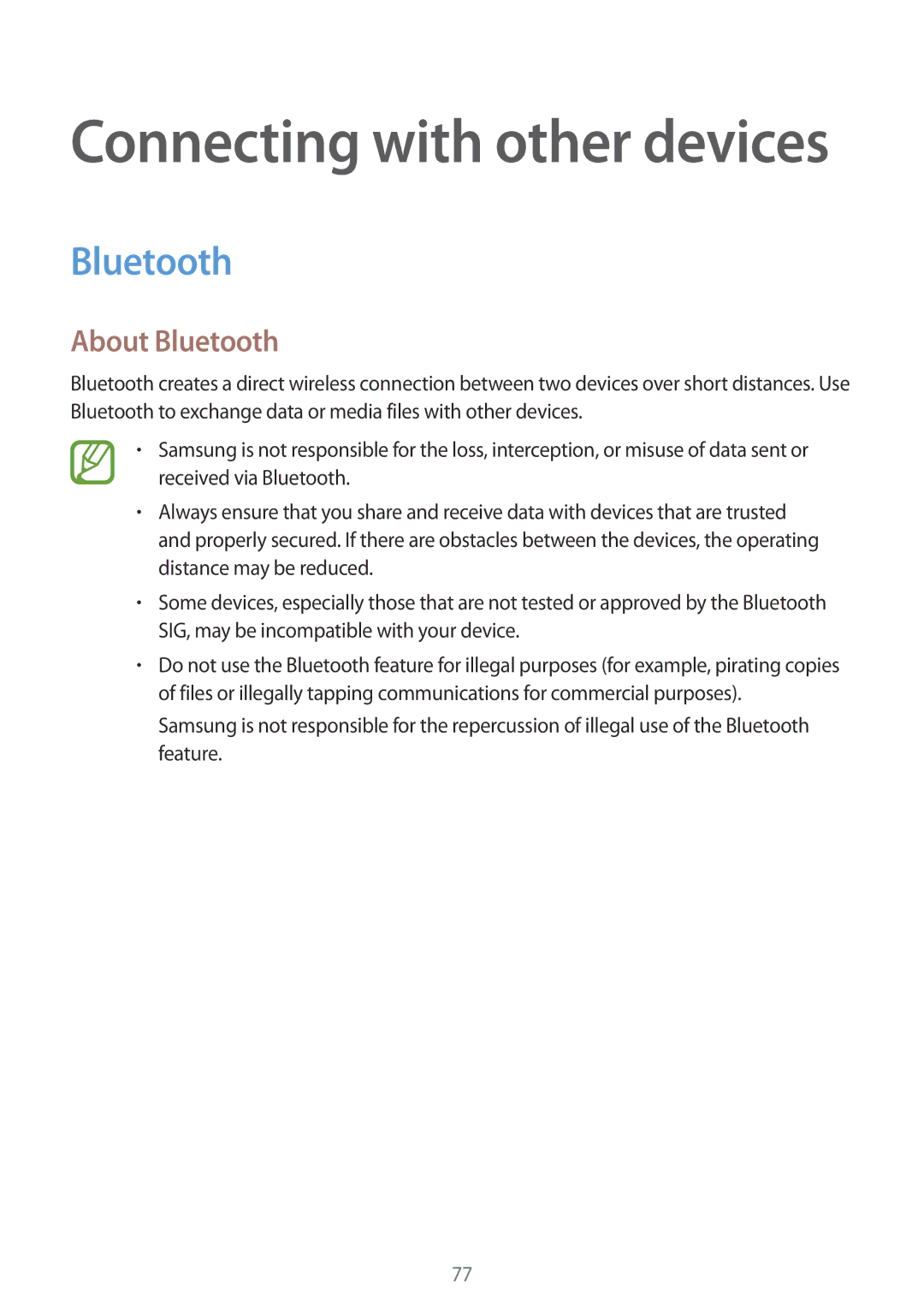 Samsung SM-G130MZWAILO, SM-G130MZAAILO, SM-G130MZAAPCL, SM-G130MZWAPCL manual About Bluetooth 