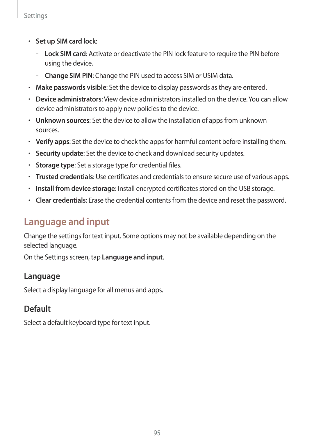 Samsung SM-G130MZWAPCL, SM-G130MZAAILO, SM-G130MZWAILO, SM-G130MZAAPCL Language and input, Default, Set up SIM card lock 