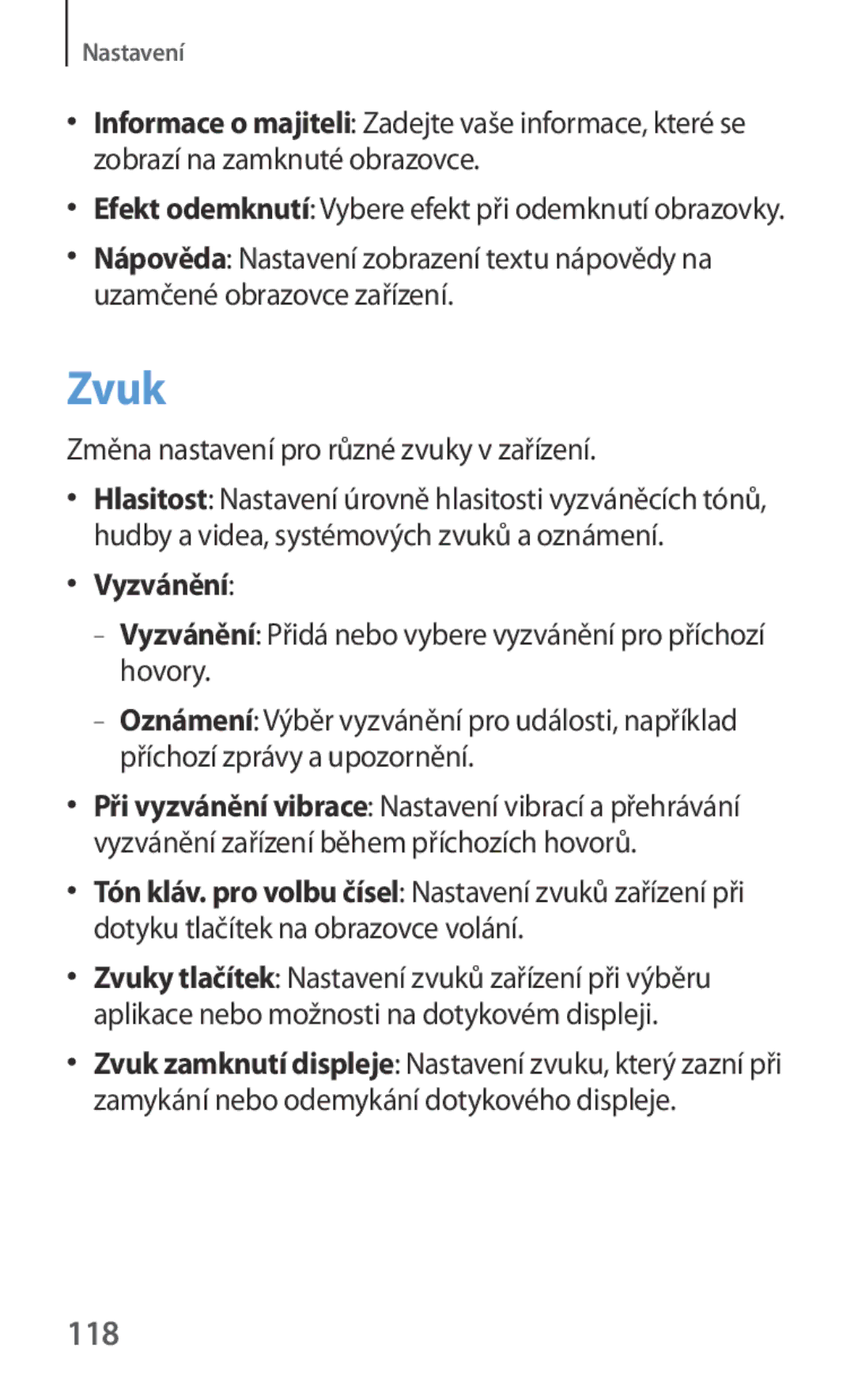 Samsung SM-G310HZANVDC, SM-G310HZANATO, SM-G310HZWNATO Zvuk, 118, Změna nastavení pro různé zvuky v zařízení, Vyzvánění 