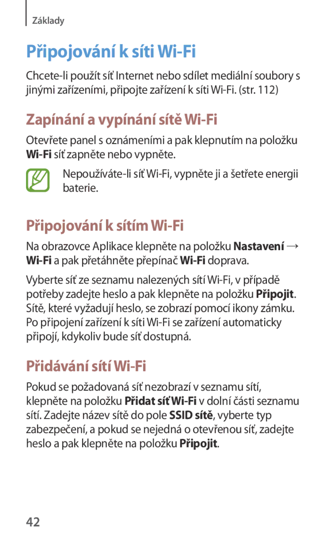 Samsung SM-G310HZANATO, SM-G310HZANVDC Připojování k síti Wi-Fi, Zapínání a vypínání sítě Wi-Fi, Připojování k sítím Wi-Fi 