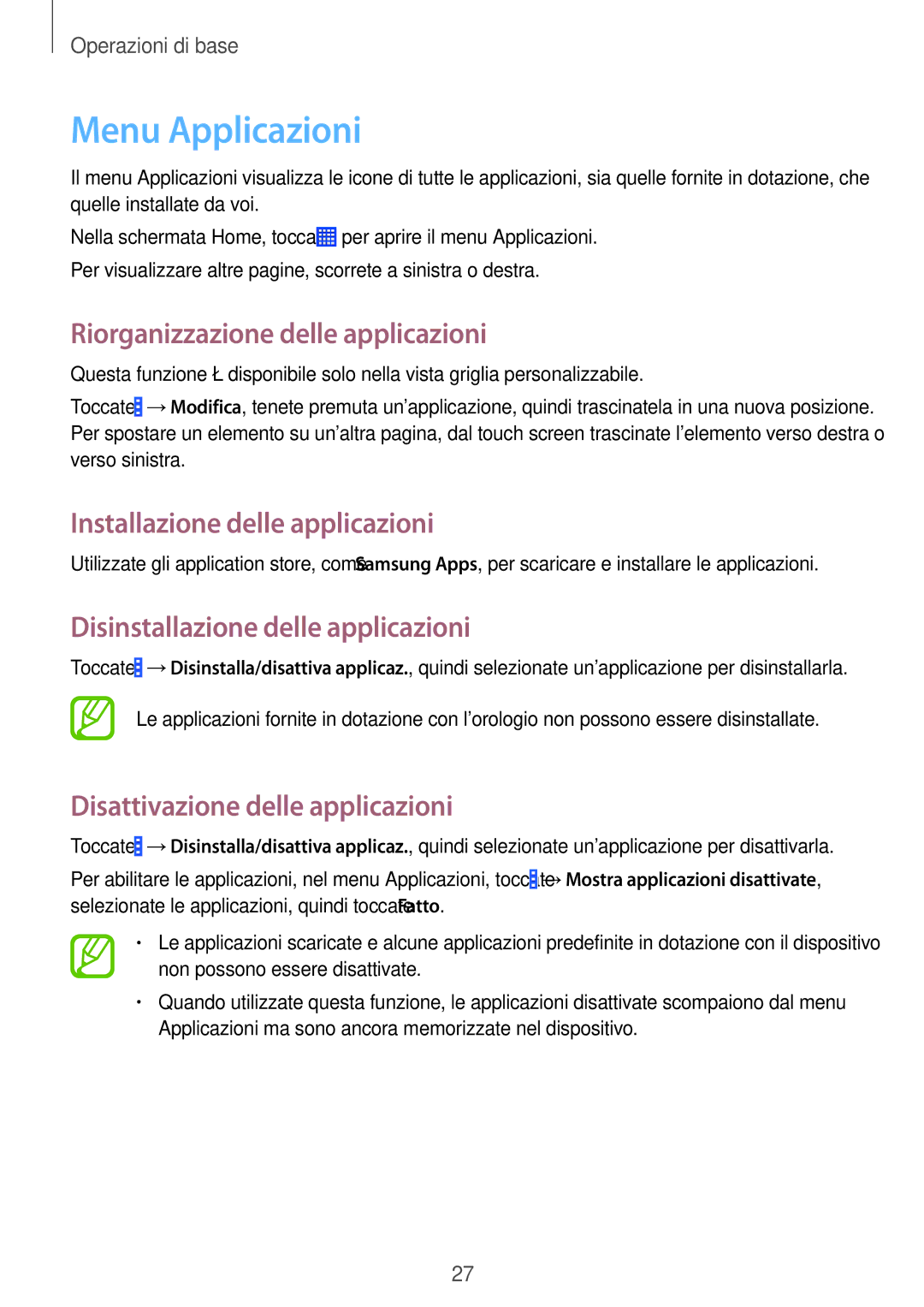 Samsung SM-G310HZANITV manual Menu Applicazioni, Riorganizzazione delle applicazioni, Installazione delle applicazioni 