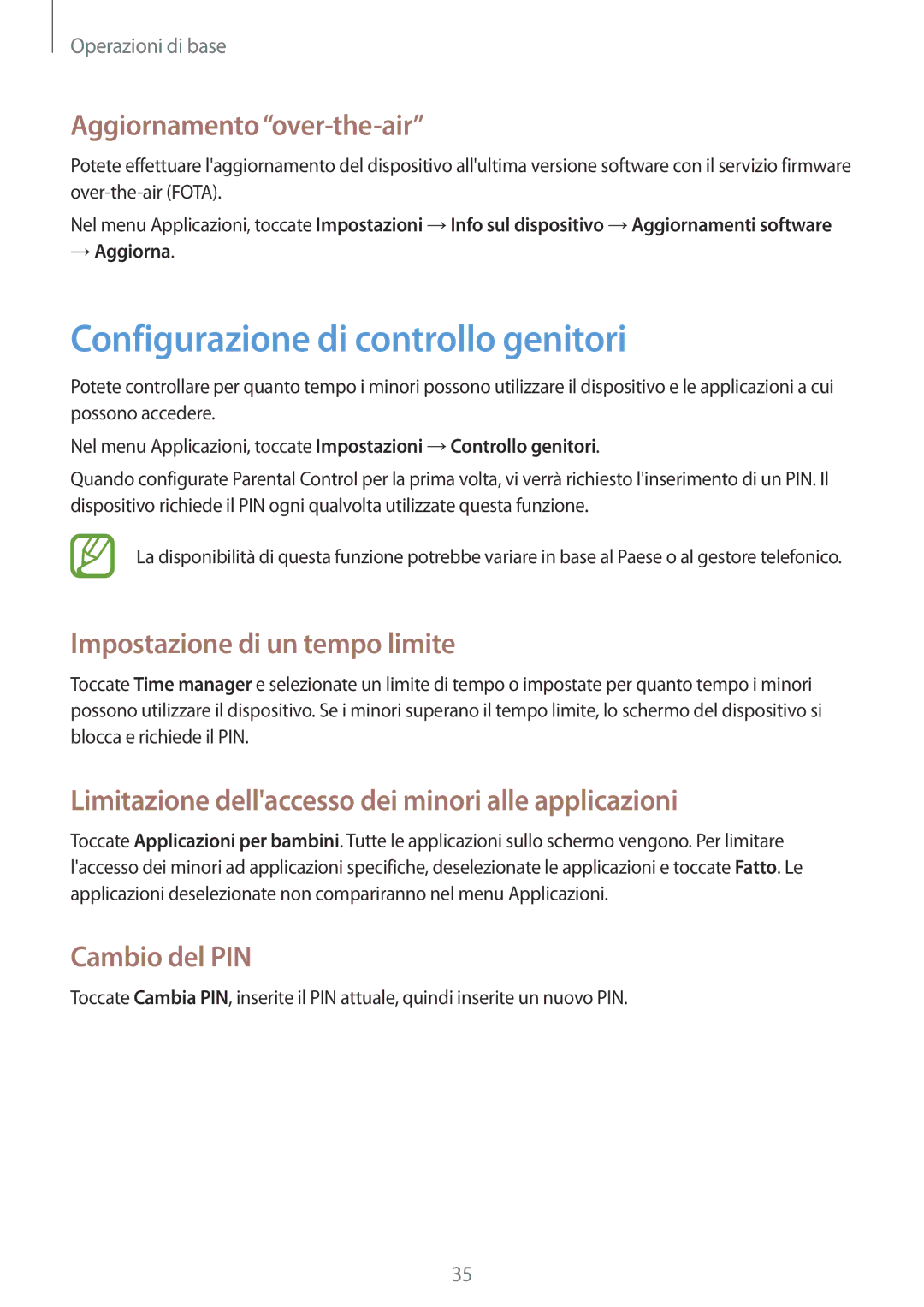 Samsung SM-G310HZANDBT Configurazione di controllo genitori, Aggiornamentoover-the-air, Impostazione di un tempo limite 