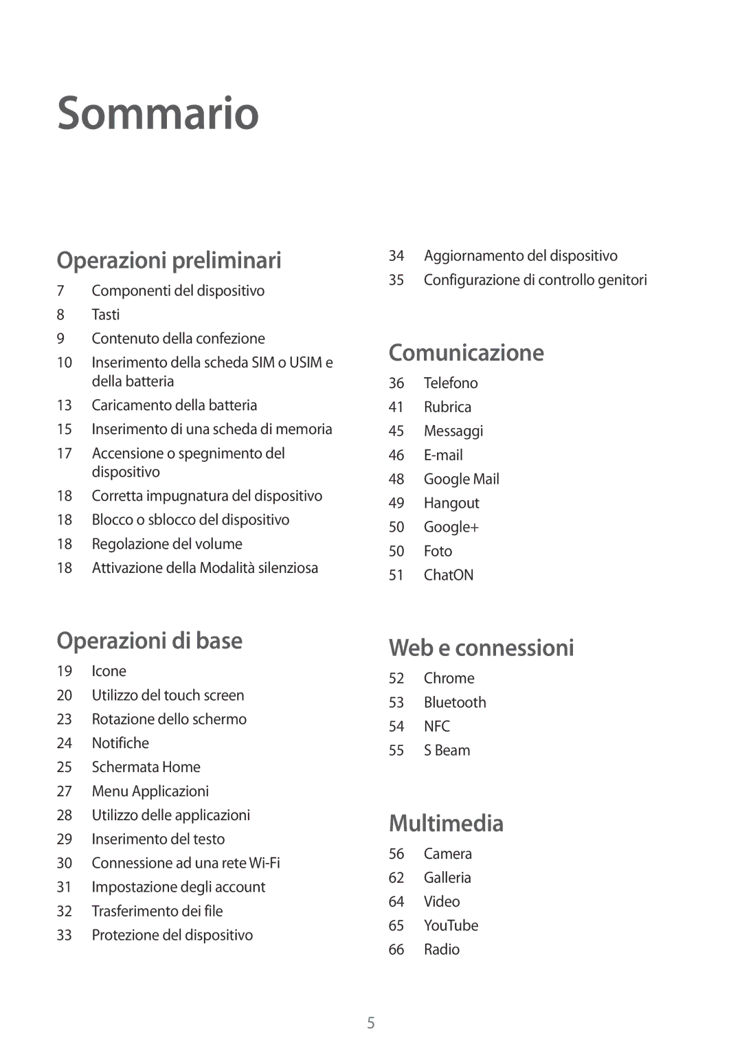 Samsung SM-G310HZANDBT, SM-G310HZWNITV, SM-G310HZANITV, SM-G310HZANOMN, SM-G310HZWNOMN manual Sommario, Operazioni preliminari 