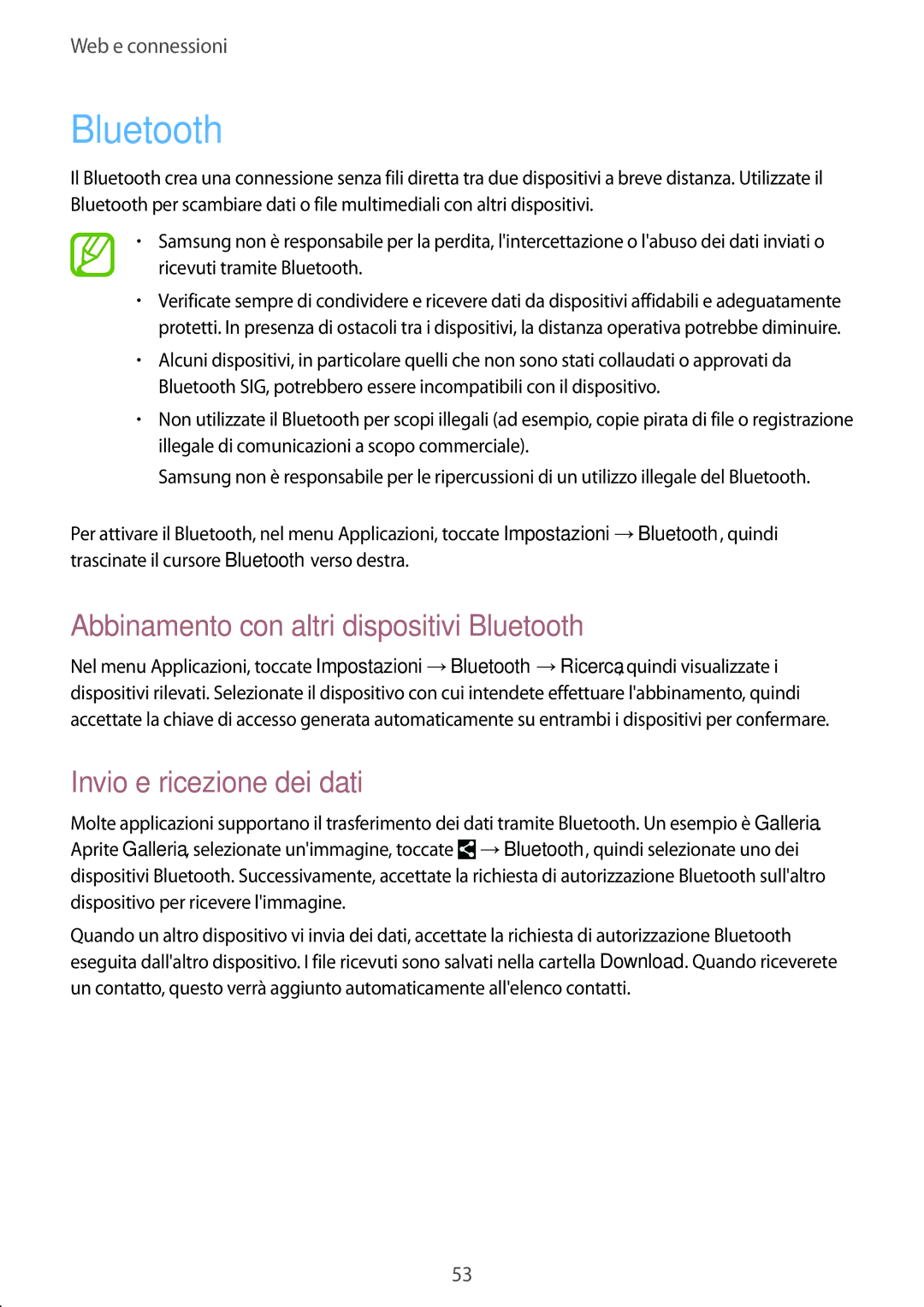 Samsung SM-G310HZANOMN, SM-G310HZANDBT manual Abbinamento con altri dispositivi Bluetooth, Invio e ricezione dei dati 