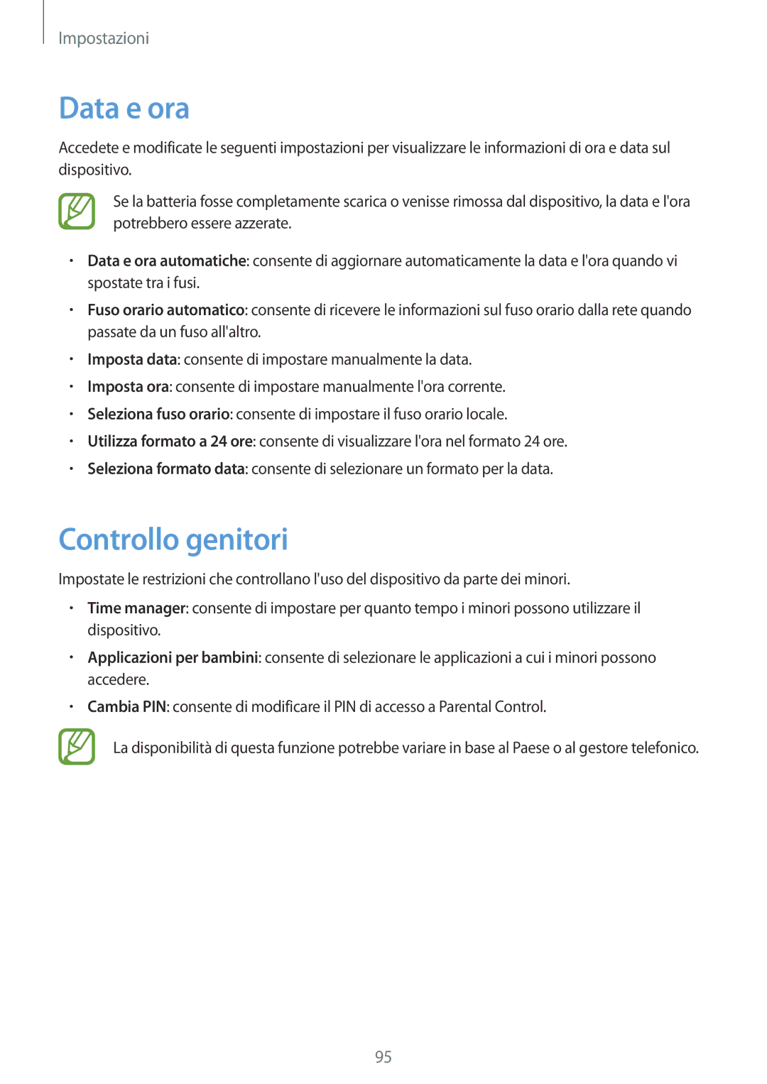 Samsung SM-G310HZANDBT, SM-G310HZWNITV, SM-G310HZANITV, SM-G310HZANOMN, SM-G310HZWNOMN manual Data e ora, Controllo genitori 